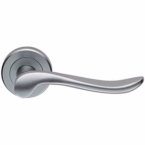 Loops Pair Scroll Shaped Lever Handle on Round Rose with Concealed Fix, Satin Chrome