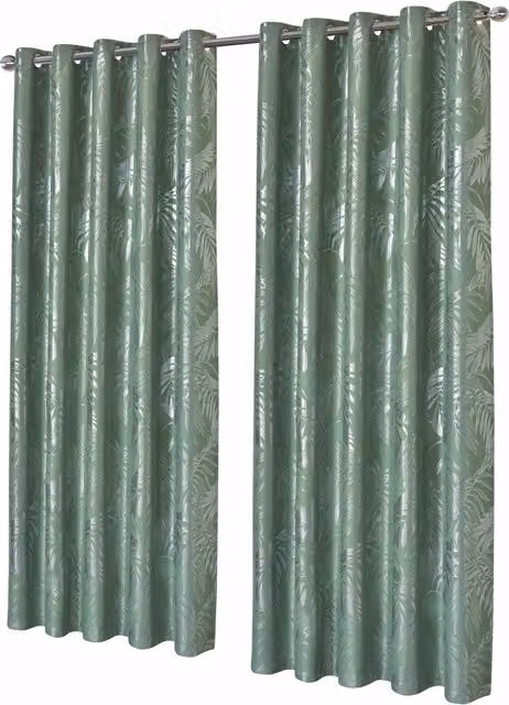 NewEdgeBlinds Green Floral Blackout Eyelet Fabric Curtains, W: 167 cm, H: 228 cm