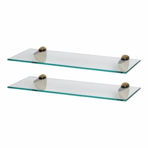 Harbour Housewares 2x Wall-Mounted Floating Glass Bathroom Shelves in Gold and Transparent, Width: 50 cm – 1
