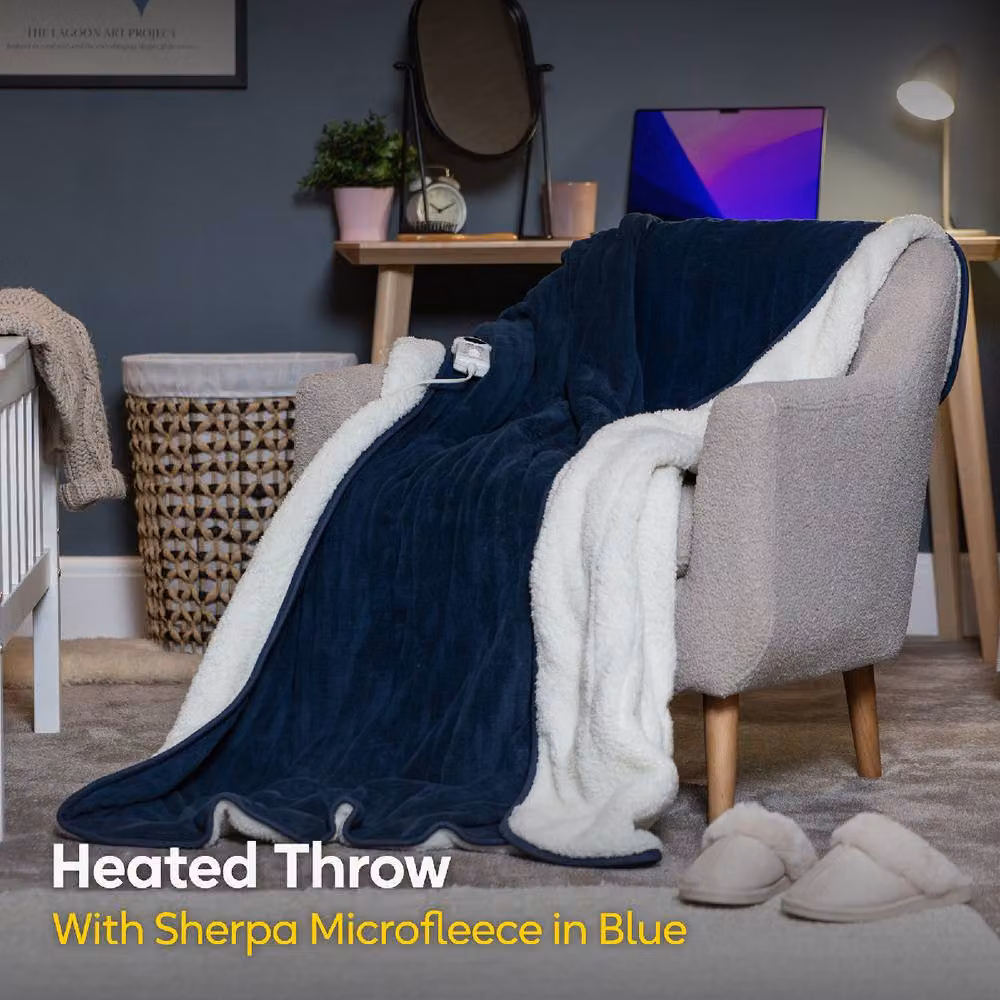 Russell Hobbs Blue Sherpa Microfleece Electric Heated Throw RHHT1003, W: 180 cm, D: 130 cm – 4