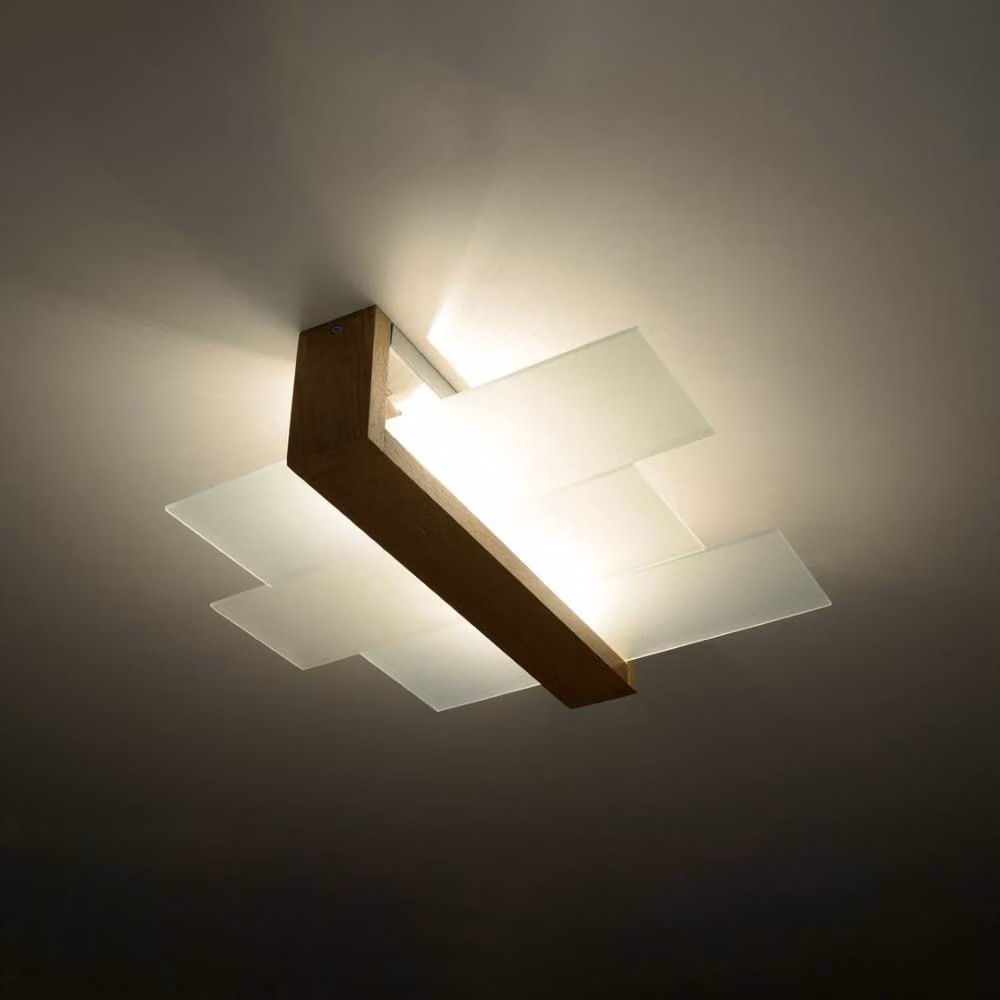 Sollux Lighting Scandinavian Rectangular Ceiling Lamp in Light Oak, W/D/H: 43 x 43 x 12 cm – 3