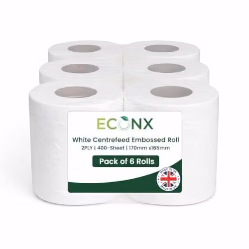ECONX White 2-Ply Embossed Centrefeed Paper Towel Rolls, Pack of 6