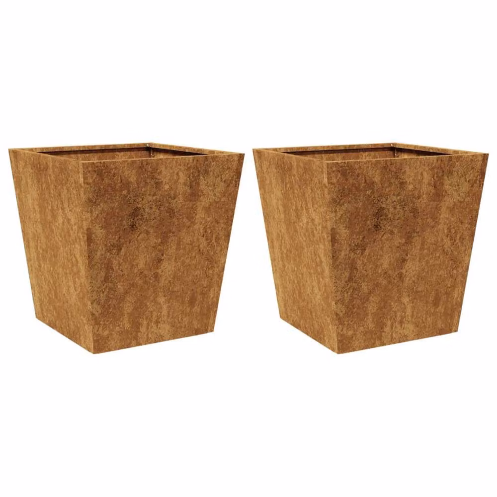 Berkfield Home Garden Corten Steel Planter Tubs in Brown, 2 Pack, W/D/H: 40 x 40 x 40 cm – 2