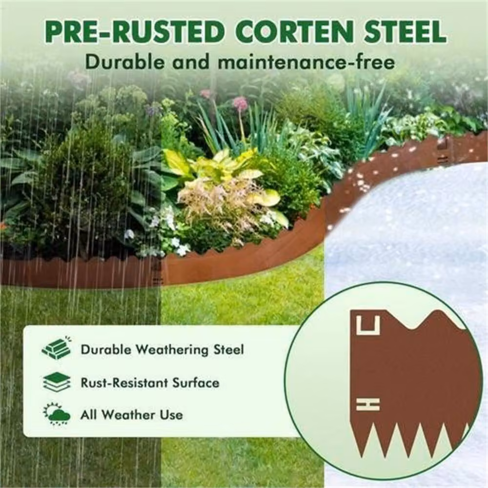 SPETLEK Corten Steel Metal Lawn Edging, Brown, 5 Metre Roll – 4