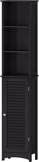 FORGEVIO Black Tall Freestanding Bathroom Cabinet with Hinged Doors and Adjustable Internal Shelves – 1