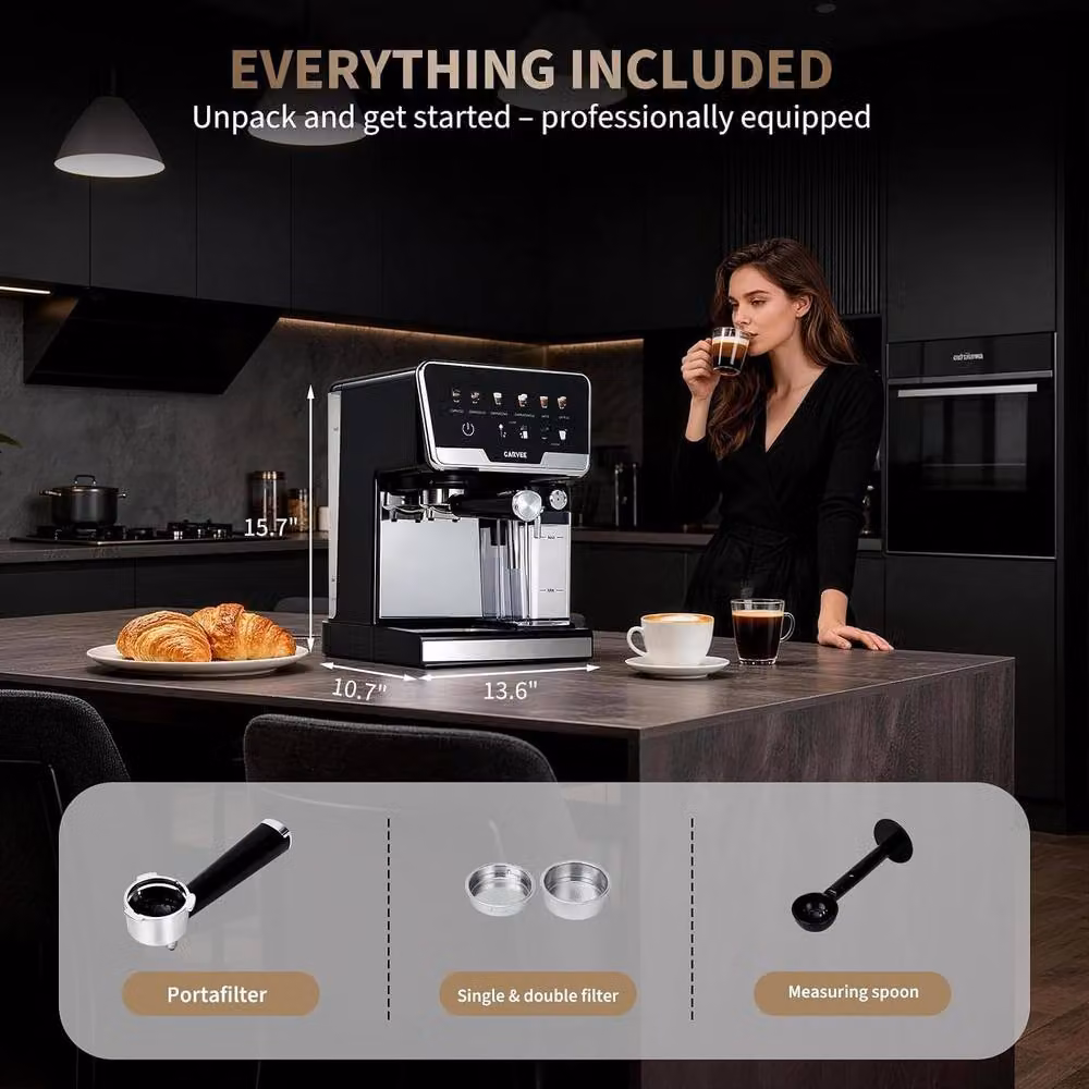 London Boutique Black Espresso Machine with Integrated Milk Frother, 20 Bar, 1450W – 6