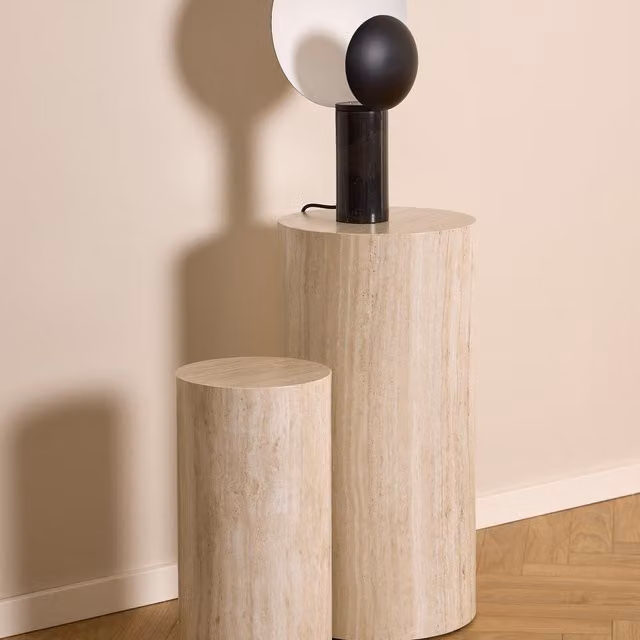 Furniture To Go Dice Round Pedestal Set of 2 in Beige Travertine Rough Paper