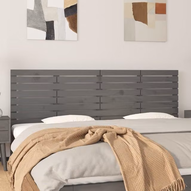 Berkfield Home Grey Rustic Solid Wood Pine Wall Mount Headboard W/D/H: 206 x 3 x 63 cm