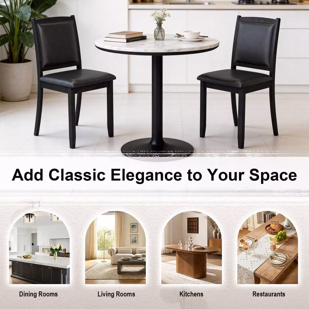 Gymax Black Faux Leather Upholstered Wooden Dining Chair – 4