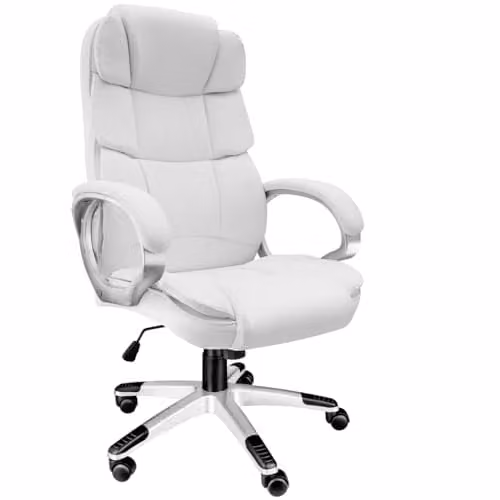 tectake Ergonomic Office Chair in White with Synthetic Leather Cover and Headrest – 1