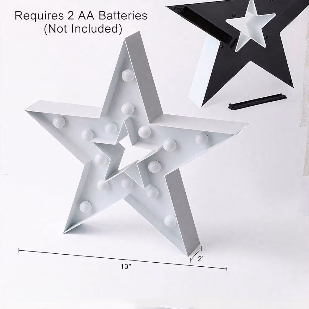 Bright Zeal White Star Marquee Tabletop Light with Timer, 33 cm – 3