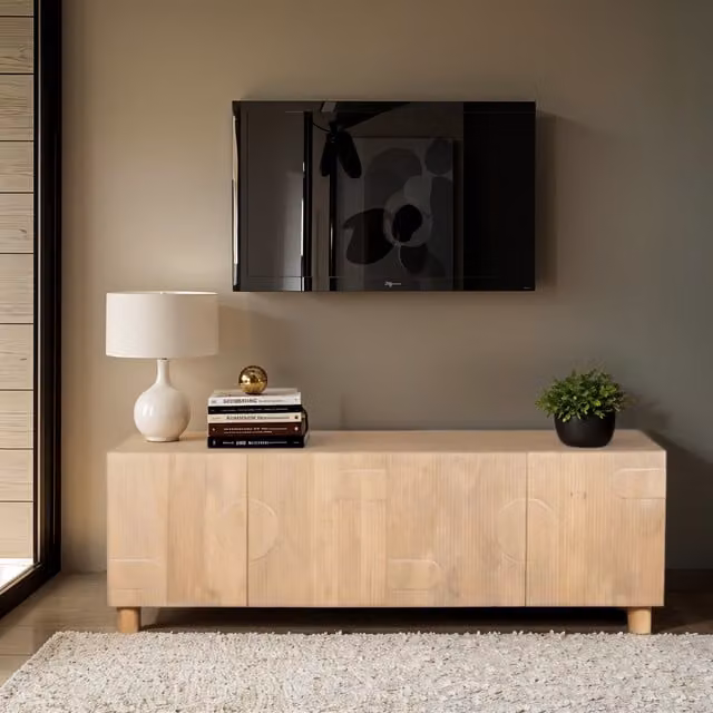 IH Design Ajmer Modern Mango Wood Low TV Cabinet in Brown and Beige