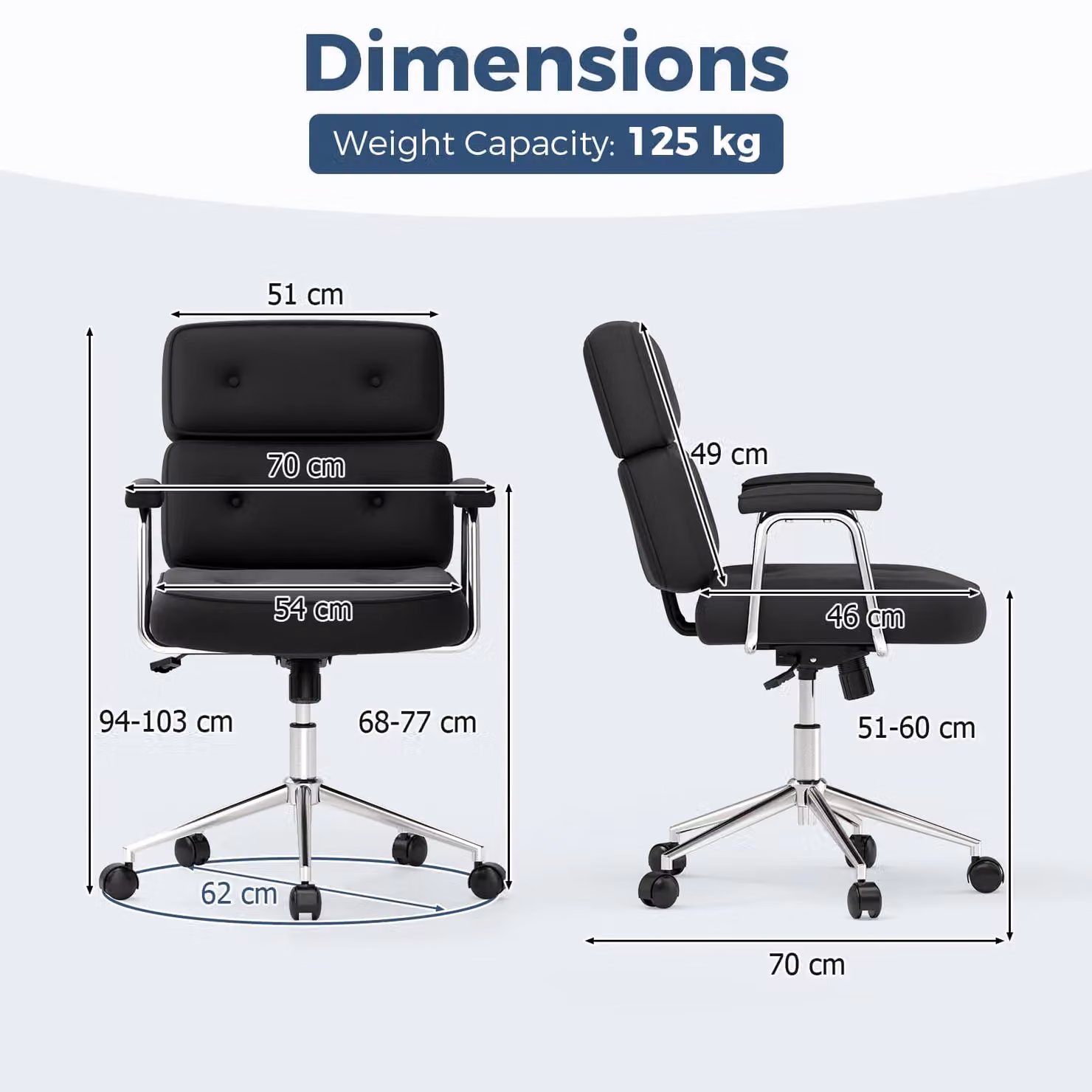 Costway Black PU Leather Upholstered Office Task Chair with Button Tufted Back – 2