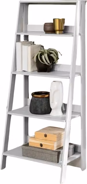 Pirlo Plush 4 Tier Freestanding Ladder Shelf for Living Room Storage, Grey, H 140 x W 61 x D 38 cm