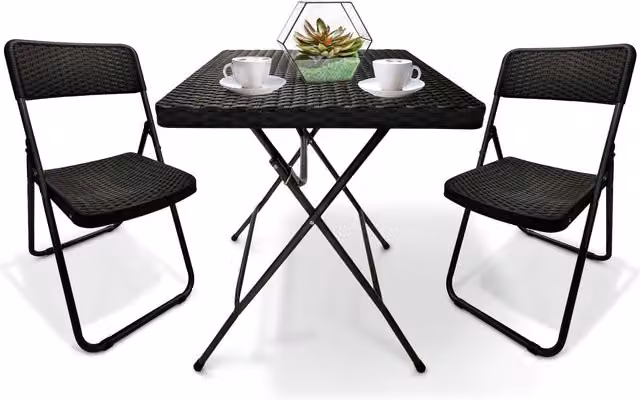 NETTA Rattan Effect Bistro Table and Chairs Set in Brown and Black