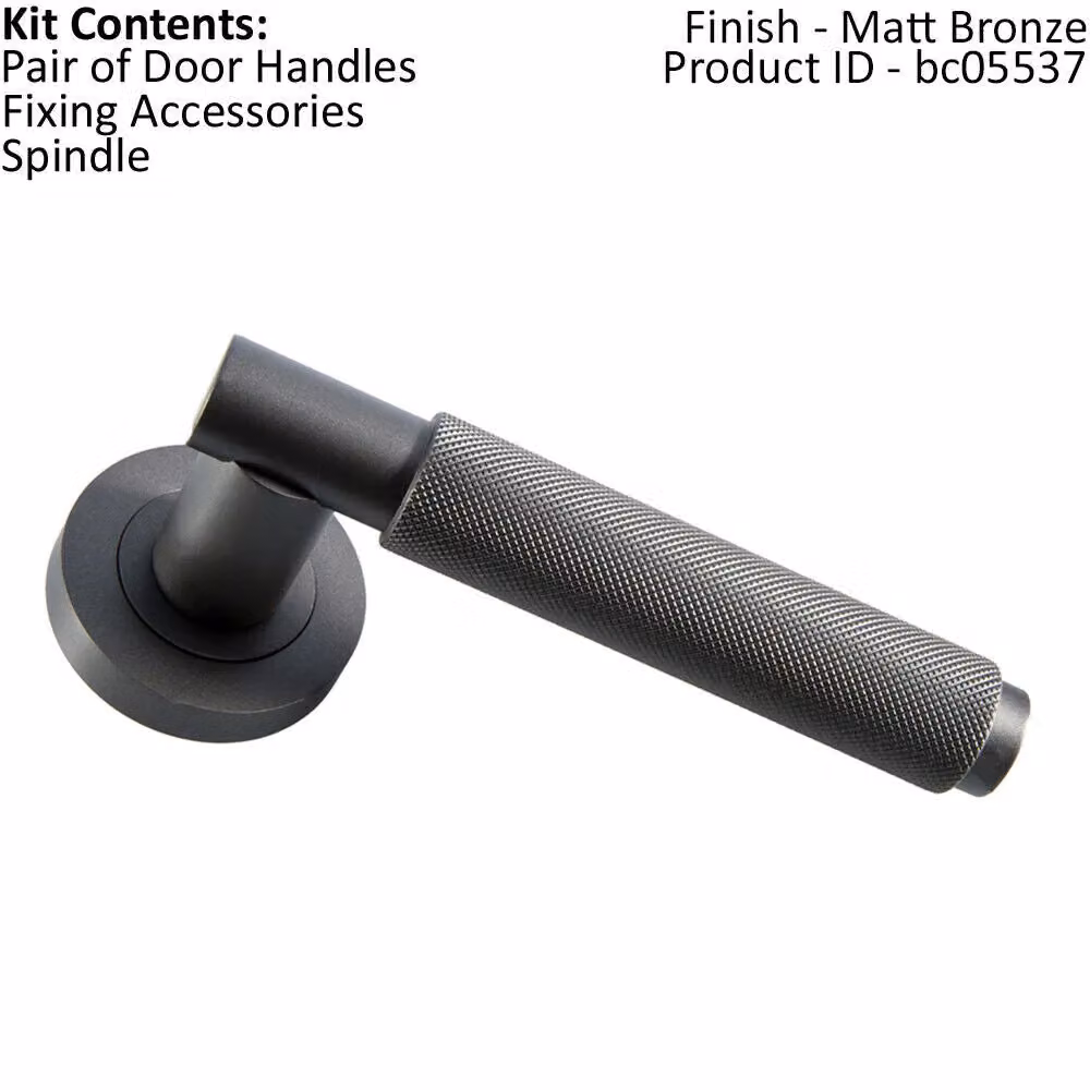 Loops Pair of Knurled Grip Round Bar Handles with Round Rose in Matt Bronze – 2