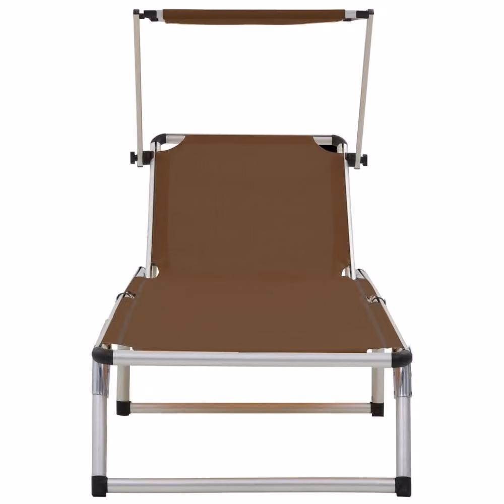 Berkfield Home Folding Sun Lounger with Roof in Brown Aluminium and Textilene – 2