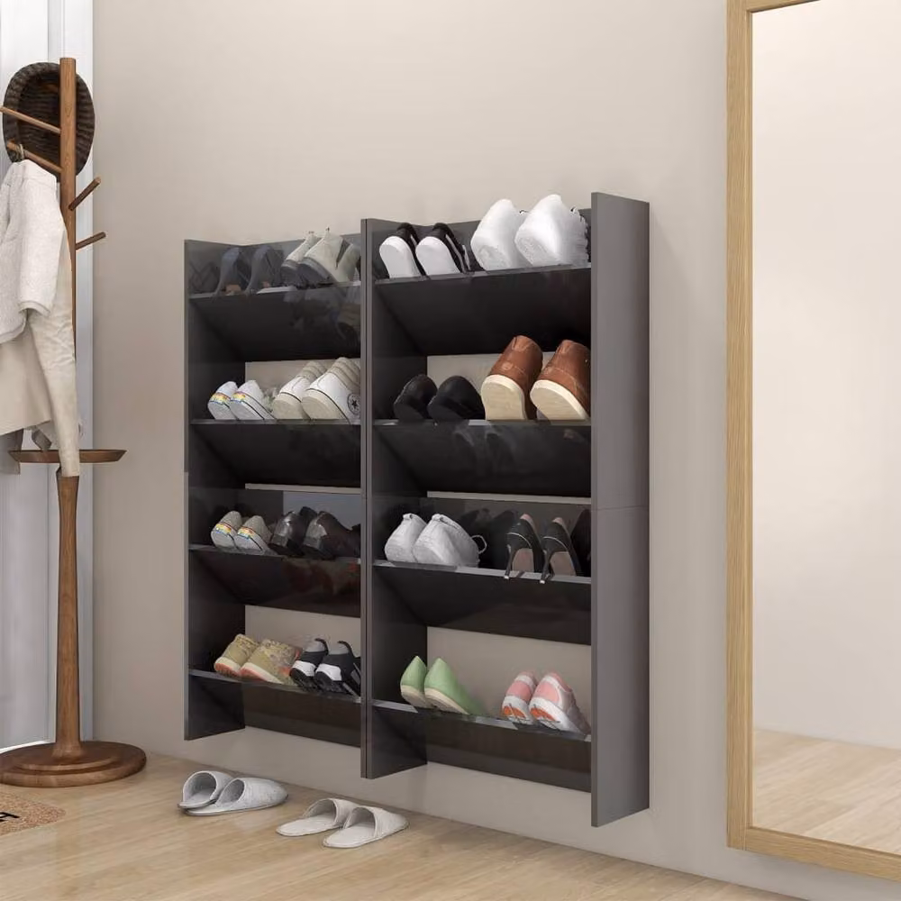 Berkfield Home Set of 4 High Gloss Grey Wall Mounted Shoe Cabinets, W/D/H: 60 x 18 x 60 cm – 2