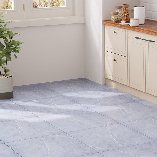 Livingandhome 14-Piece Self-Adhesive Marble Texture PVC Flooring, Blue, W/D/H: 60 x 60 x 0.36 cm