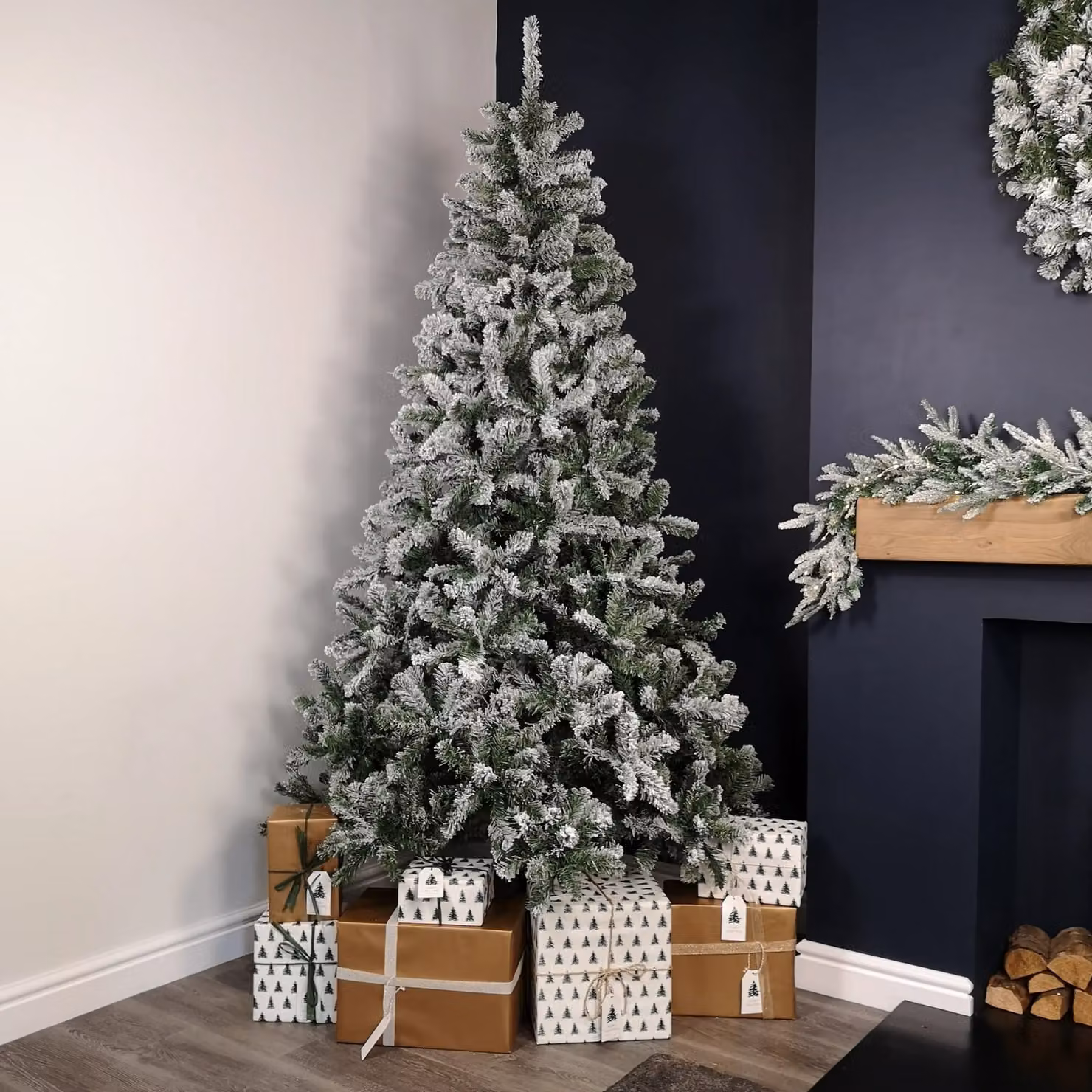 Samuel Alexander 2.1m Snow Flocked Woodcote Spruce Artificial Christmas Tree in Green – 2