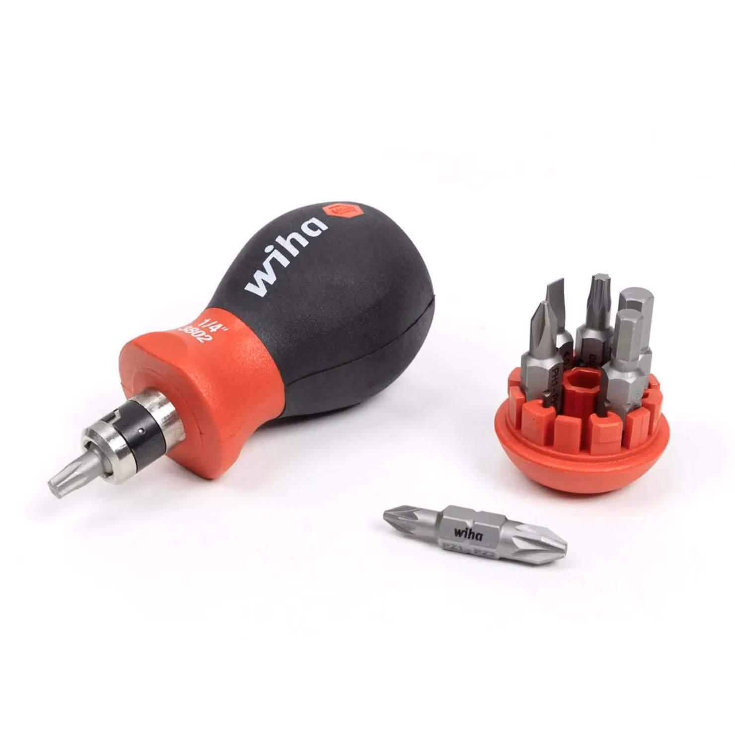 Wiha Magnetic Softfinish Stubby Screwdriver with Bit Magazine, PH/PZ, Red/Multicolour – 3