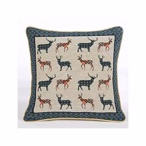Luxury Living Green Christmas Stags Velvet Decorative Cushion Cover, W/D/H: 45 x 45 x 45 cm – 1