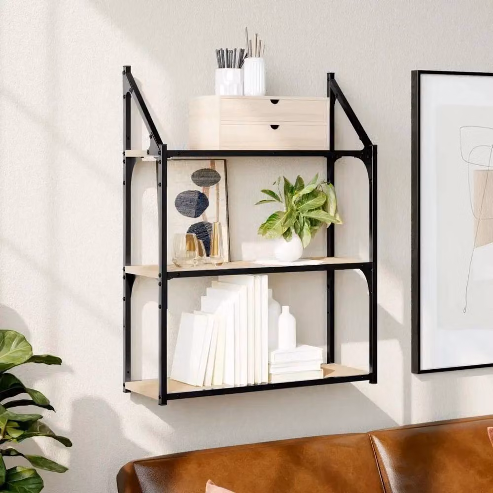 Kelvenix 3-Tier Wall Mounted Industrial Shelf in Sonoma Oak, Brown, W/D/H: 60 x 21 x 78.5 cm – 2