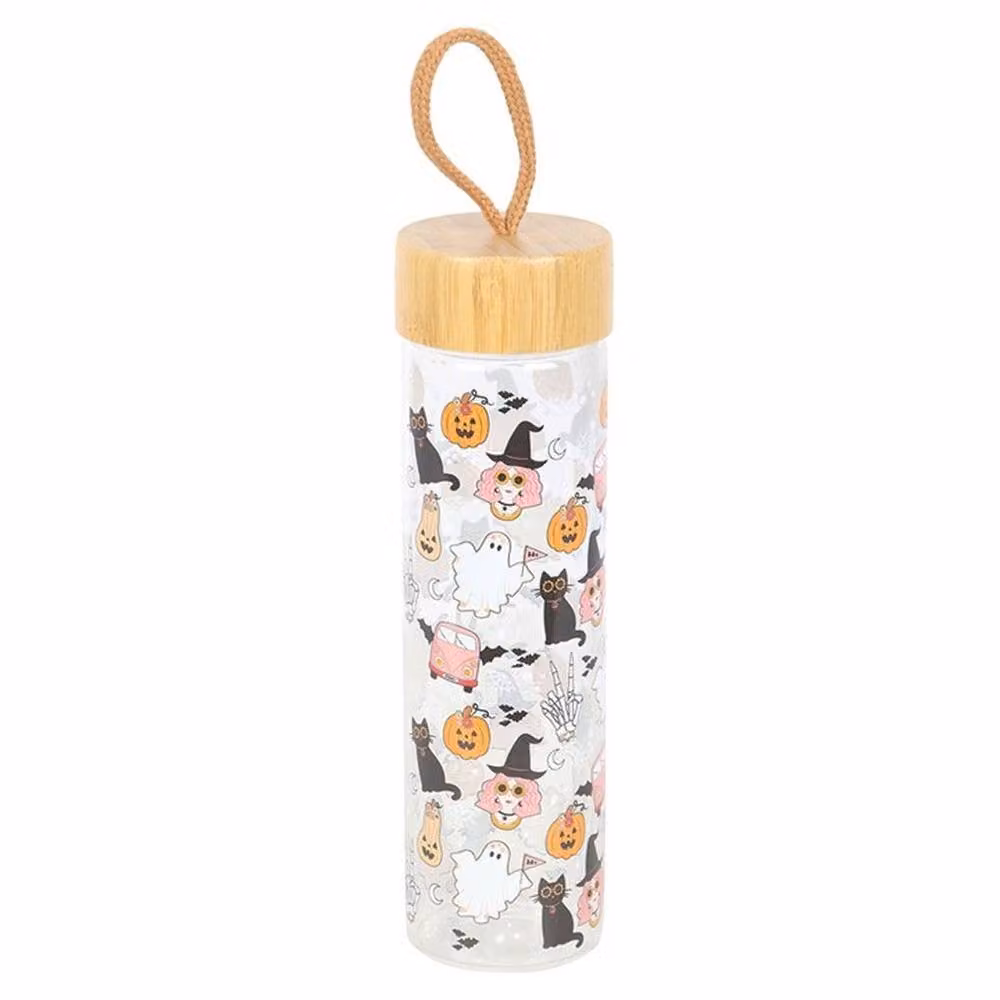 Uniqueful Groovy Ghost Print Glass Water Bottle, Multicolour, 550ml – 2