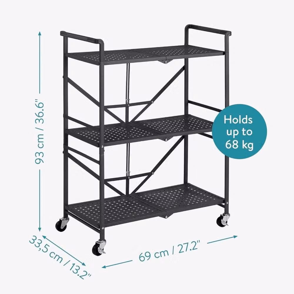 FLAVORA Slim 3-Tier Rolling Kitchen Storage Trolley with Handle and Wheels, Black – 2