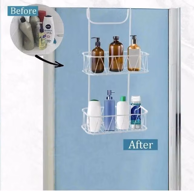 EONLION White Hanging Shower Screen Caddy, Rustproof Plastic Coated Metal – 1