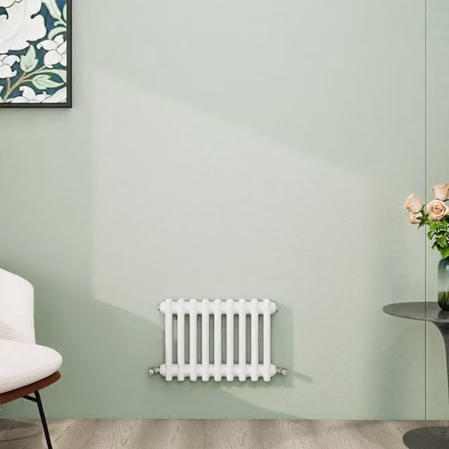 AicaBathroom Horizontal Traditional Cast Iron Style 2 Column Radiator in White, W/D/H: 42.5 x 30.0 x 42.5 cm