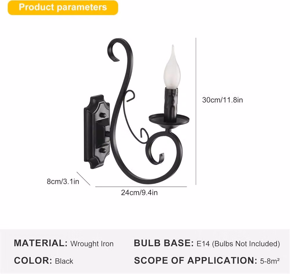 NIVOR Black Antique Iron Wall Light Sconce, 2 Pack, E14 Socket – 2