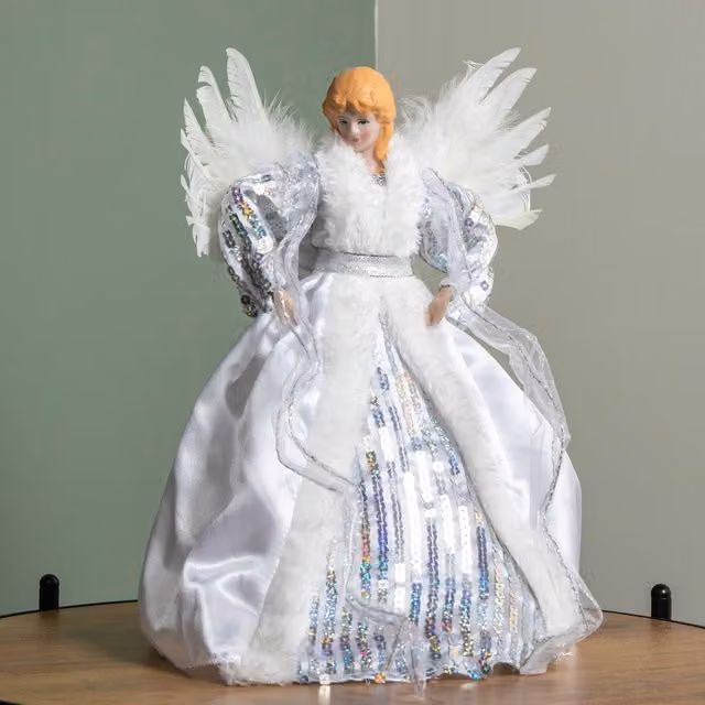 Samuel Alexander White and Silver Christmas Angel Tree Topper Decoration, Height: 30 cm – 1