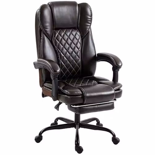 HOMCOM Brown Synthetic Leather High-Back Executive Home Office Chair with 360 Degree Swivel and Headrest