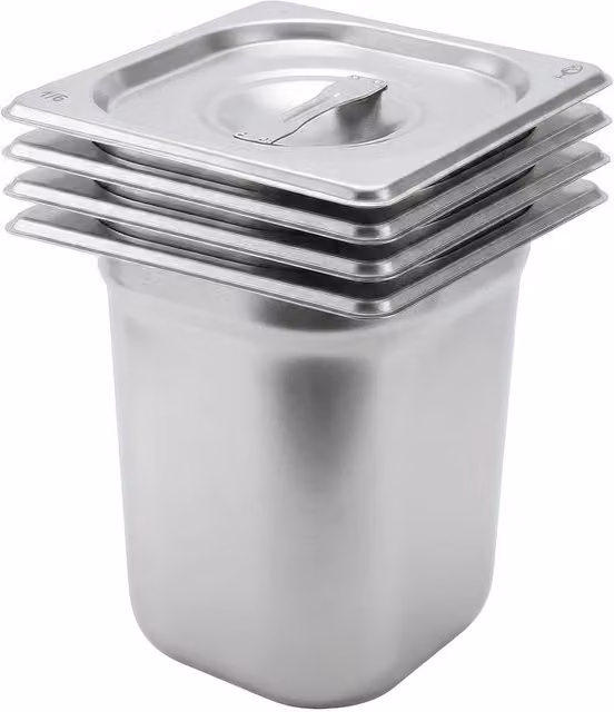 Argon Tableware Stainless Steel Gastronorm Containers with Lids, Set of 4, Silver, 3L – 2