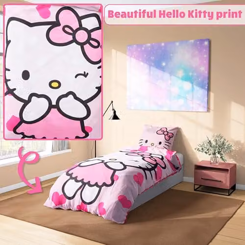 United Essentials Hello Kitty Sanrio Reversible Single Duvet Cover and Pillowcase Set, Pink, W/D/H: 135 x 200 cm – 3