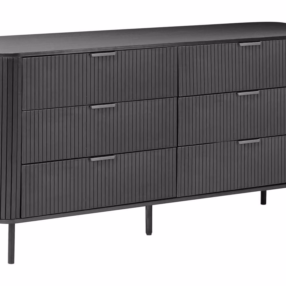 Wyld and Coco 6-Drawer Retro Sideboard in Black Matt MDF with Metal Legs, W/D/H: 153 x 47 x 81 cm – 2