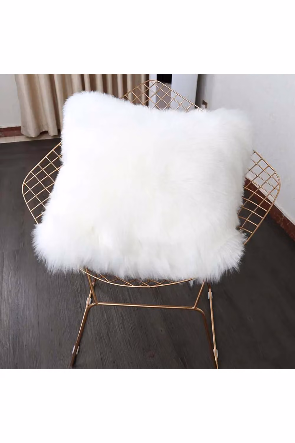 Living and Home White Fluffy Faux Wool Square Cushion Cover, W/D/H: 45 x 45 x 45 cm – 3
