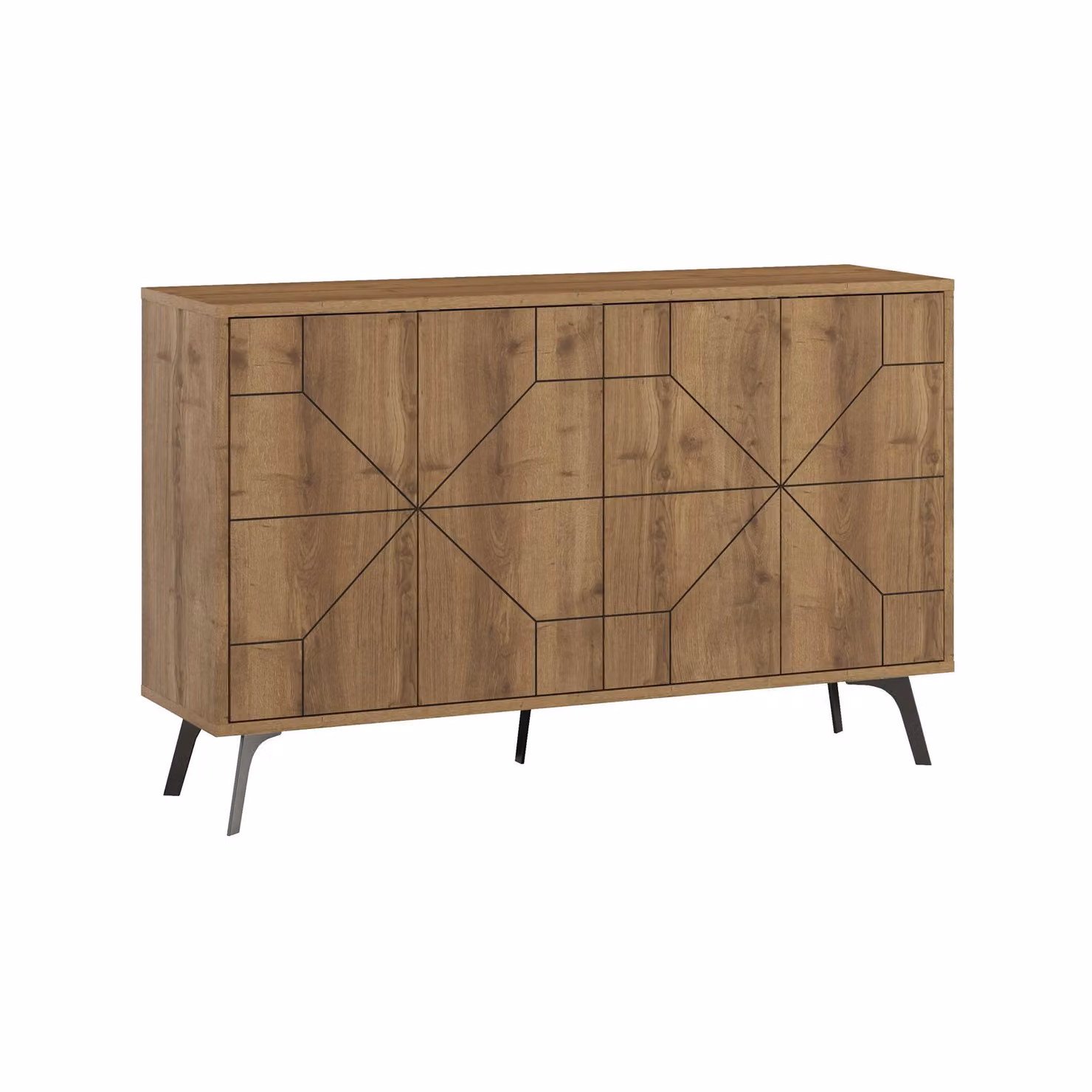 Decortie Dune Modern Four Door Sideboard with Metal Legs in Dark Brown, W: 123 cm – 2