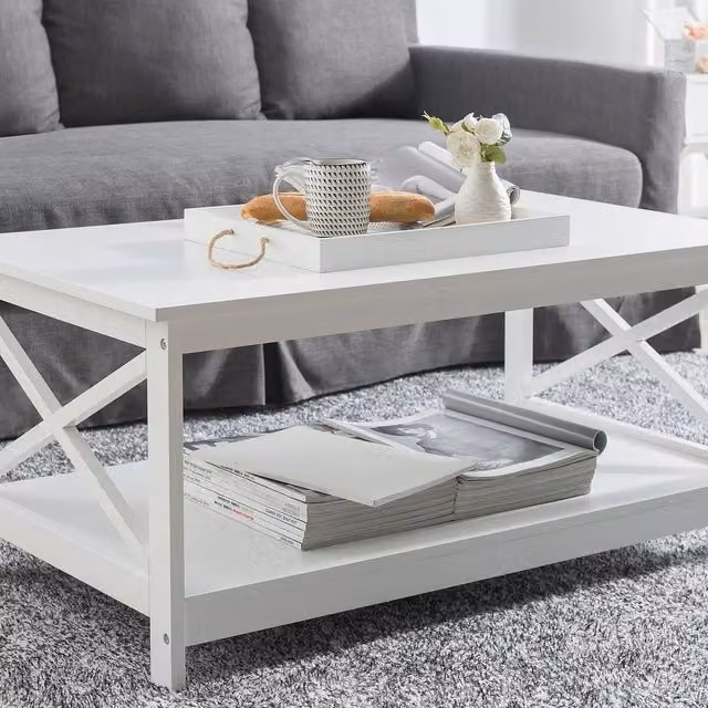 Wyld and Coco White 2-Tier Rectangular Coffee Table W/D/H: 100 x 55 x 45 cm