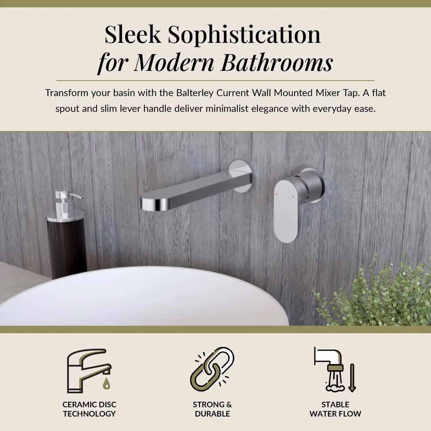 Balterley Current Round Wall Mount 2 Tap Hole Basin Mixer Tap with Flat Spout in Chrome Silver – 2