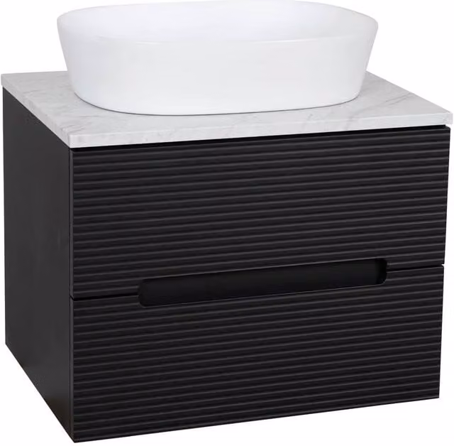 Bathroom Kingdom Monza Black & Grey Fluted Wall Hung Vanity Basin W: 600 mm