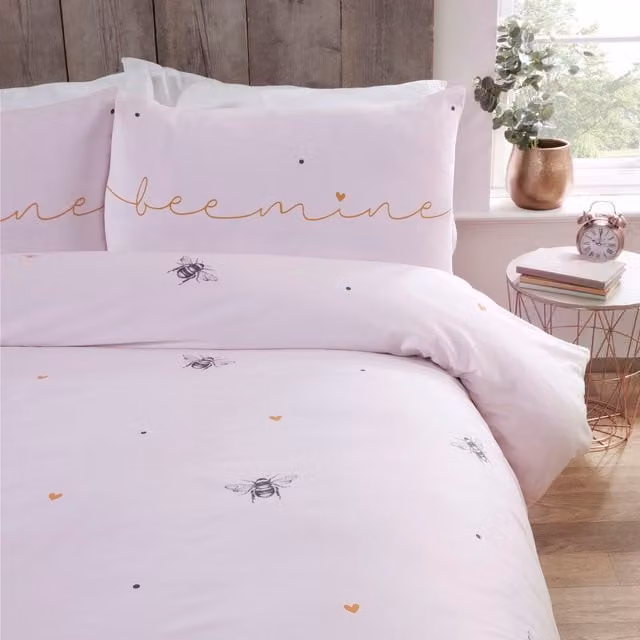 Rapport Home Bee Mine Pink King Size Duvet Set with Pillowcases, W: 180 cm, L: 200 cm