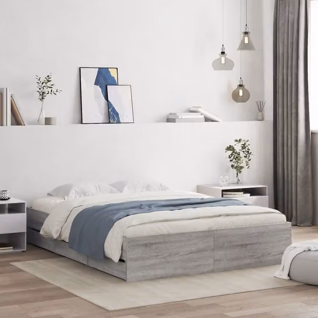 Berkfield Home King Size Bed Frame with Drawers in Grey Sonoma, W/D/H: 150 x 200 cm – 1