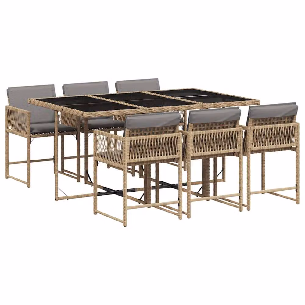 Berkfield Home Extendable Rectangular Garden Dining Set in Beige and Grey Polyrattan with Glass Top – 2