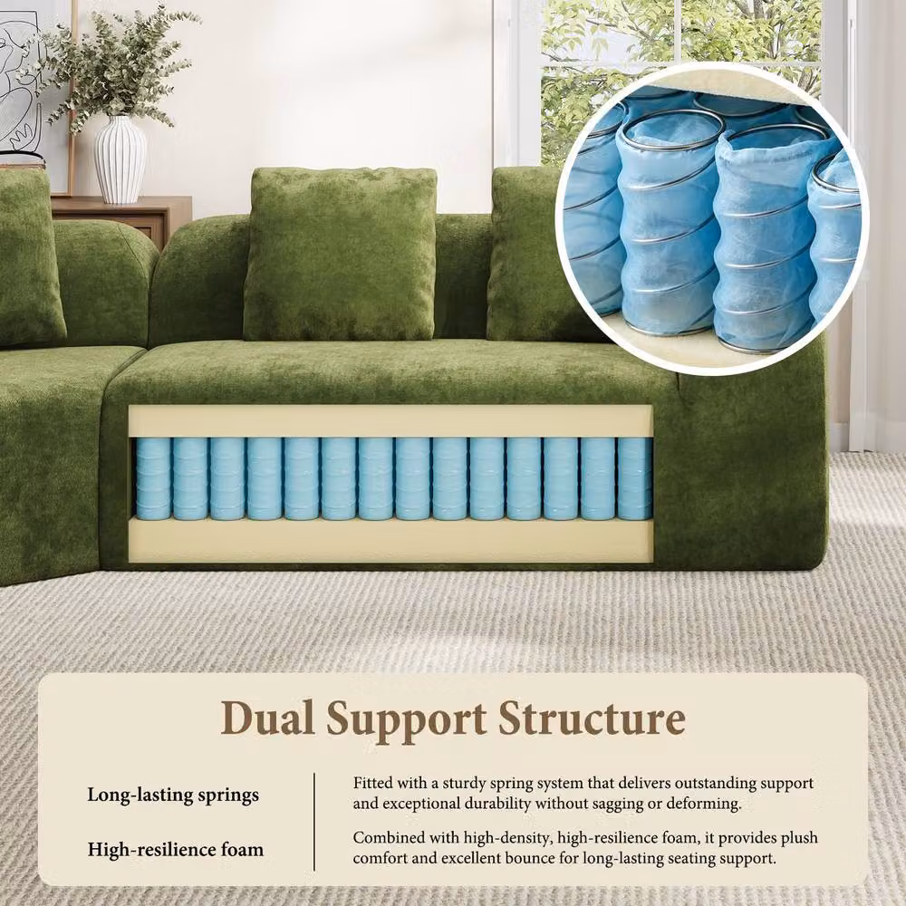 Dprodo Modular L-Shaped Chenille Corner Sofa in Green with Scatter Cushions – 4