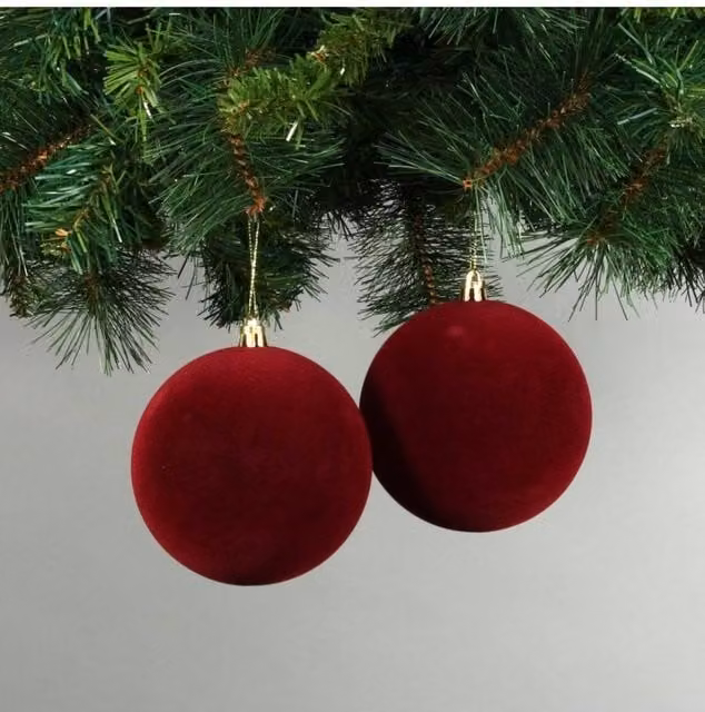 KDMD Set of 4 Red Velvet Round Christmas Baubles, Diameter: 10 cm