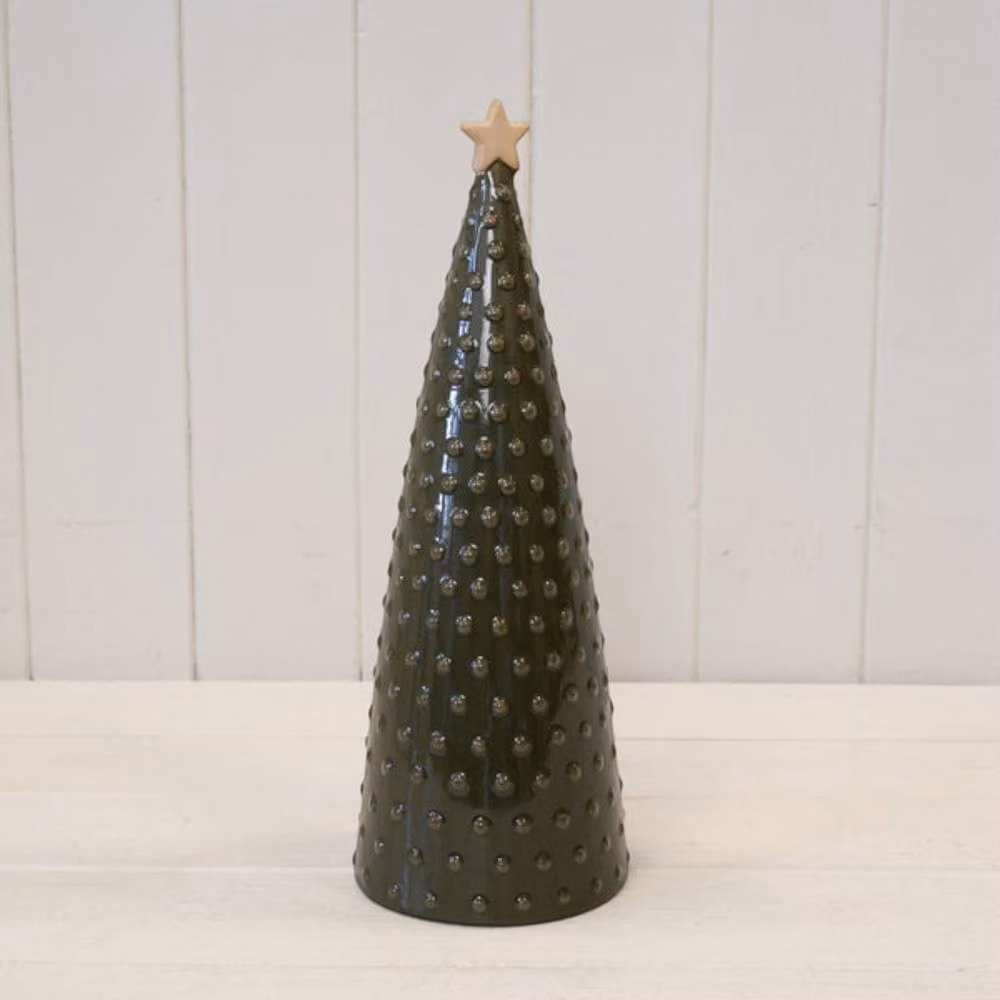 Four Candle Green Ceramic Pimpled Dotted Christmas Tree Tabletop Decoration – 2