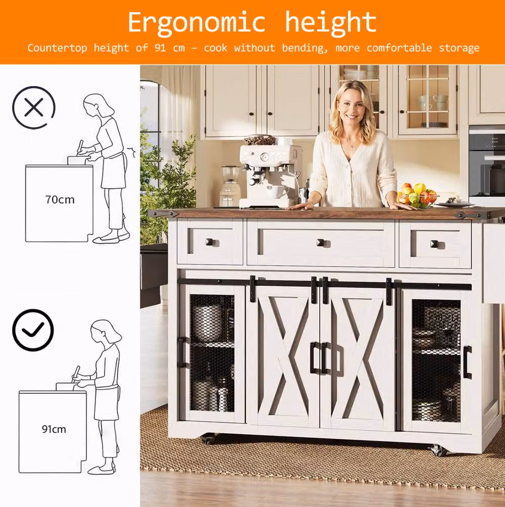 STILVORA Kitchen Trolley with Extendable Worktop and USB in White – 6