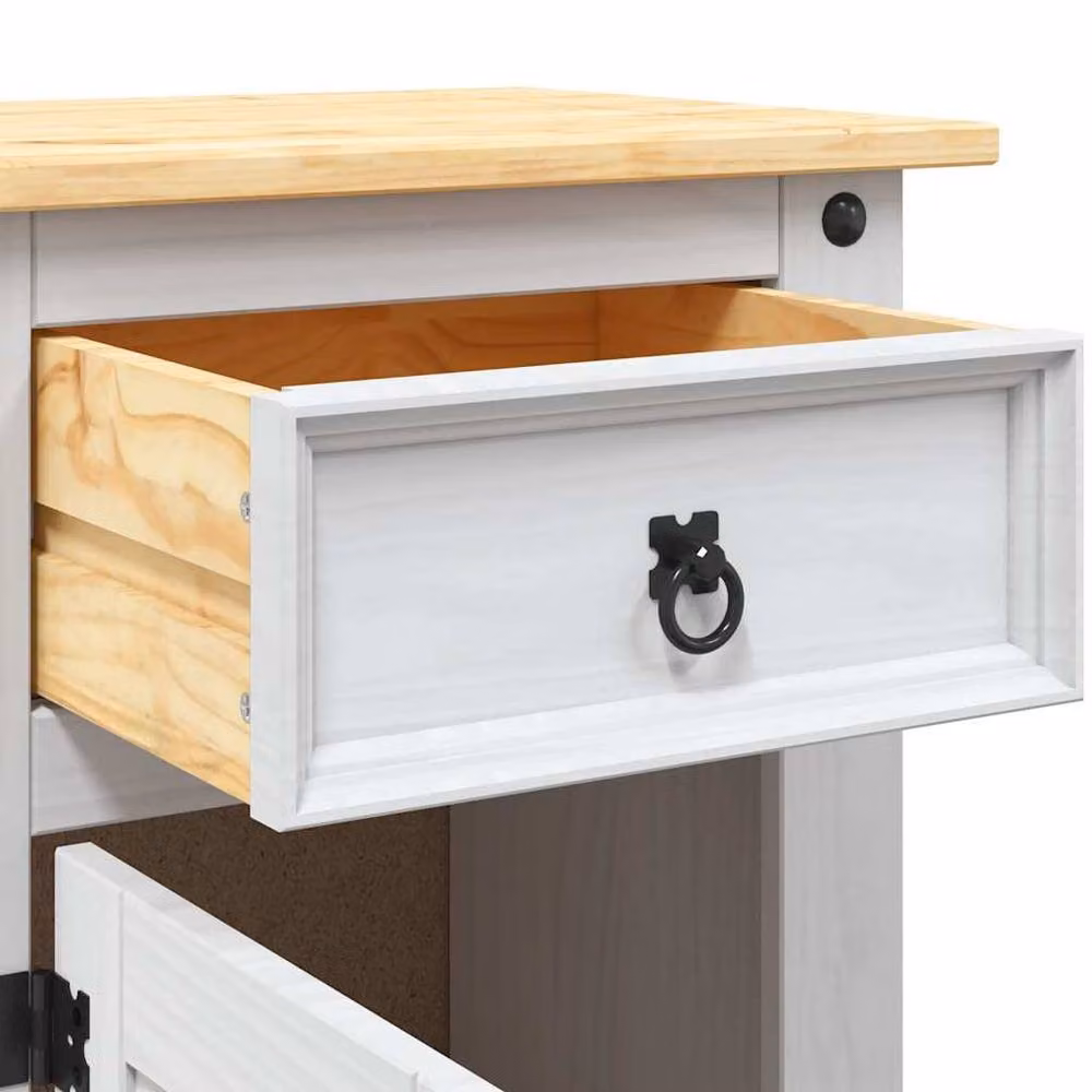 Berkfield Home Corona Range Mexican Pine Bedside Cabinet in White, W/D/H: 53 x 39 x 66 cm – 2